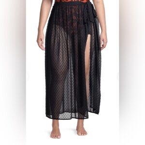 Time and Tru Black Swiss Polka Dot Wrap Style Swim Cover Up Skirt Size M (8-10)
